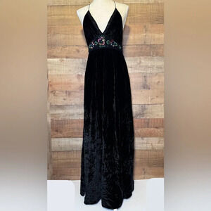 Urban Outfitters Black Dahlia Velvet Beaded* Dress Women’s size Small Boho Maxi